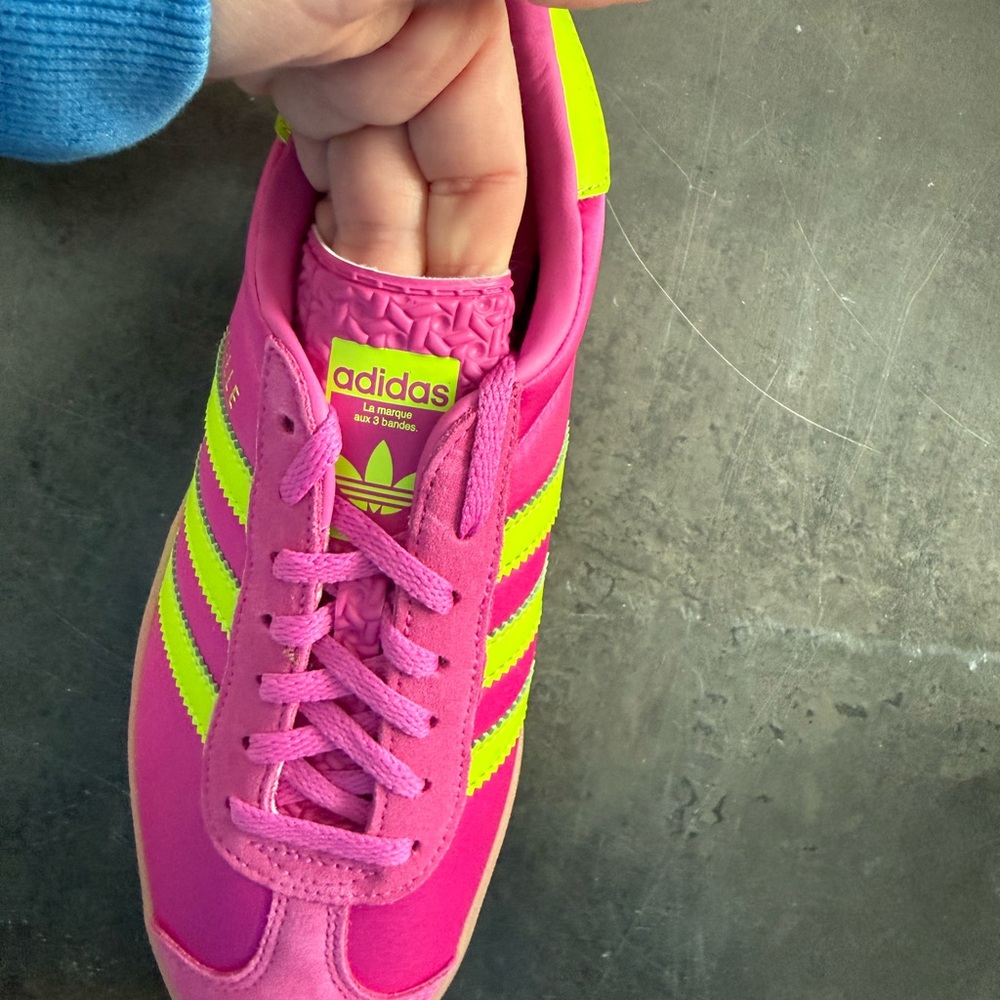 Adidas Women's Pink and Lime Green Sneakers - Picture 4 of 6